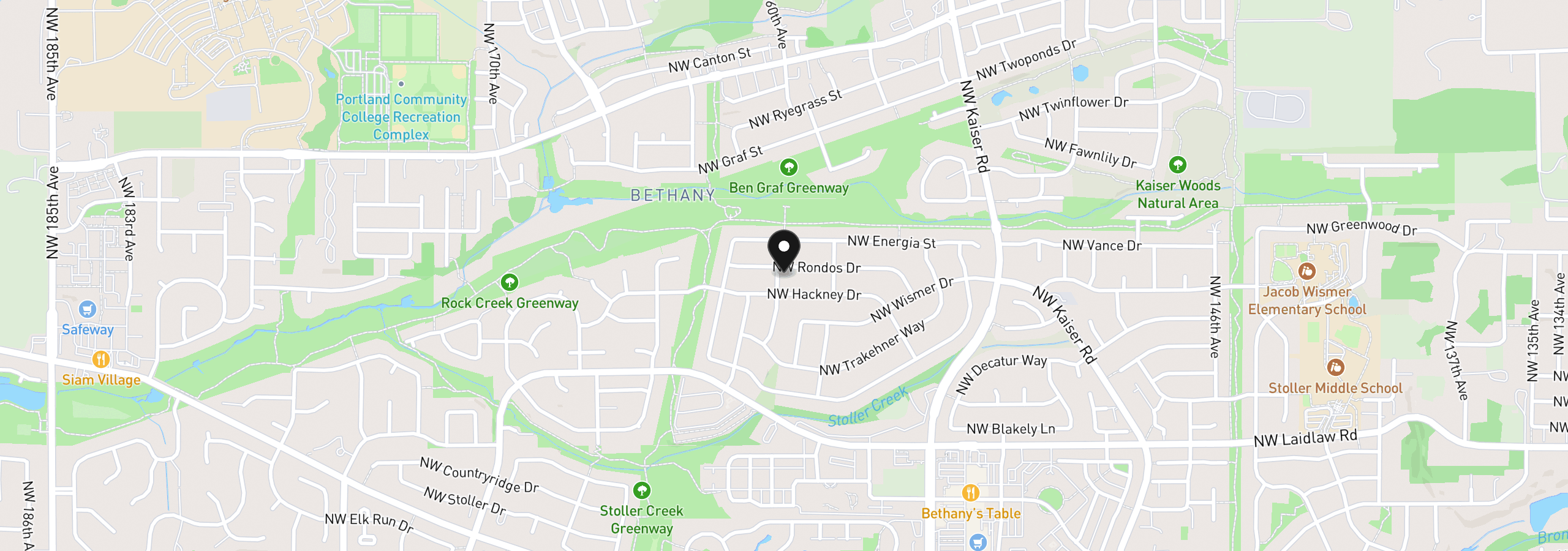 Map showing the location of 15990 NW Rondos Dr, Portland, OR 97229