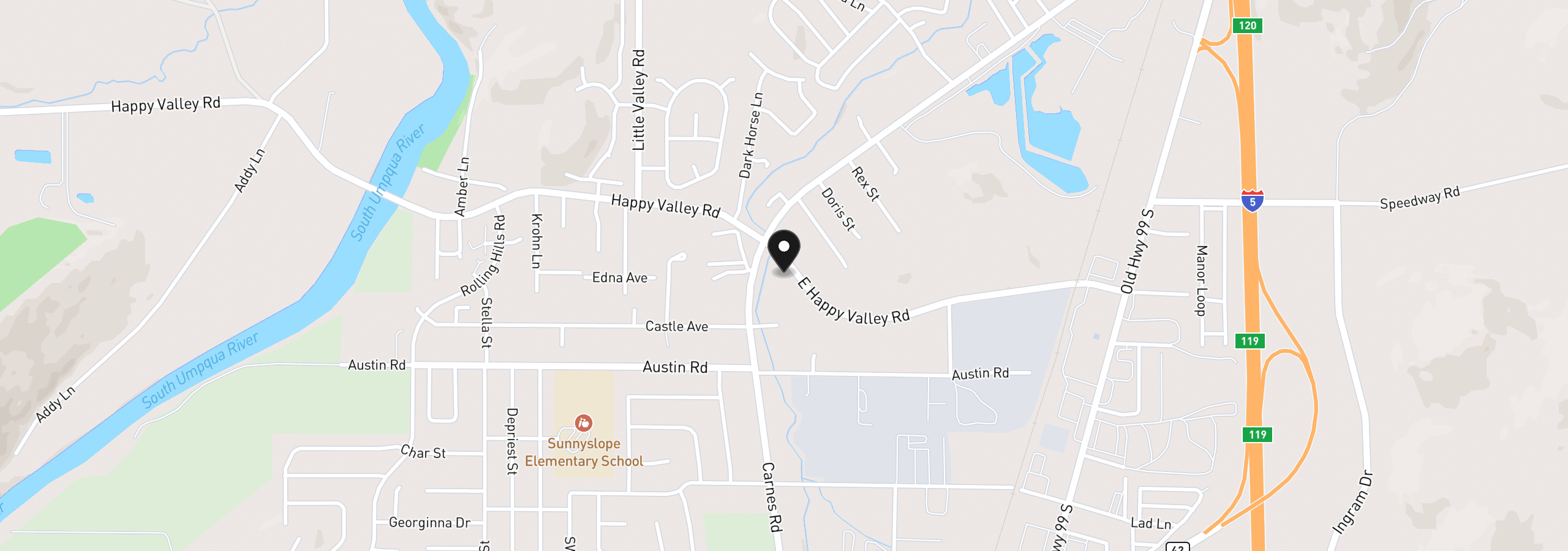 Map showing the location of 751 E Happy Valley Rd, Roseburg, OR 97471