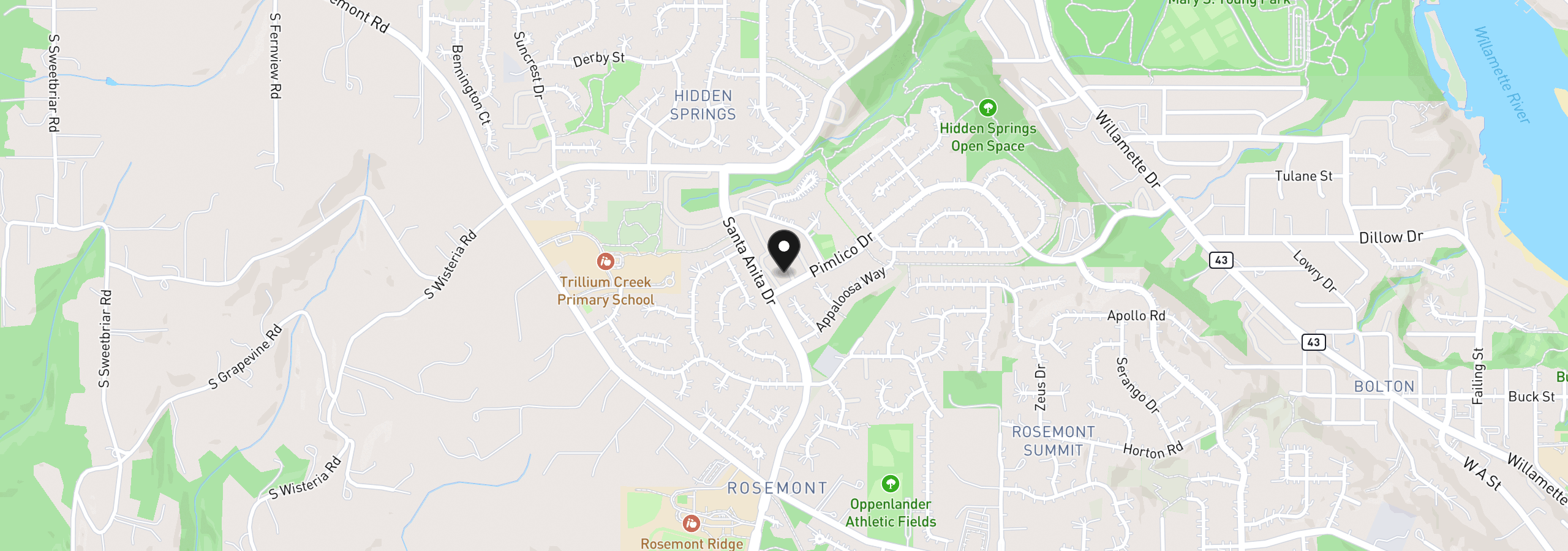 Map showing the location of 6296 Belmont Way, West Linn, OR 97068