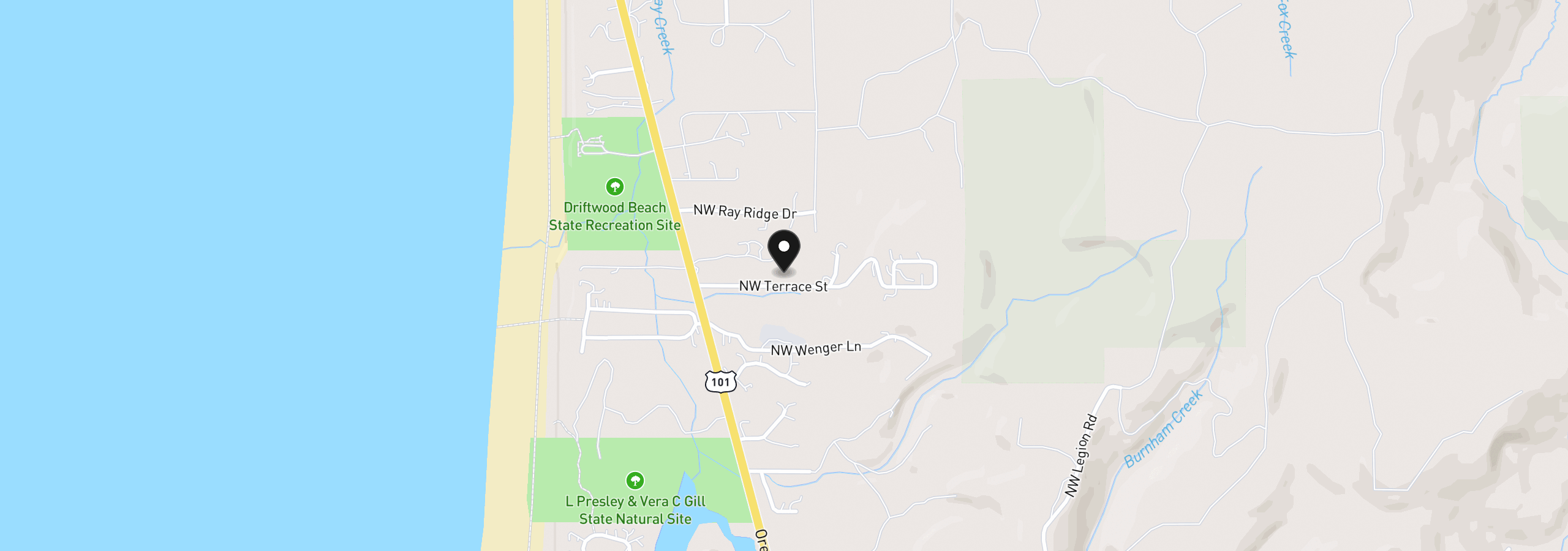 Map showing the location of 1020 NW Terrace St, Waldport, OR 97394