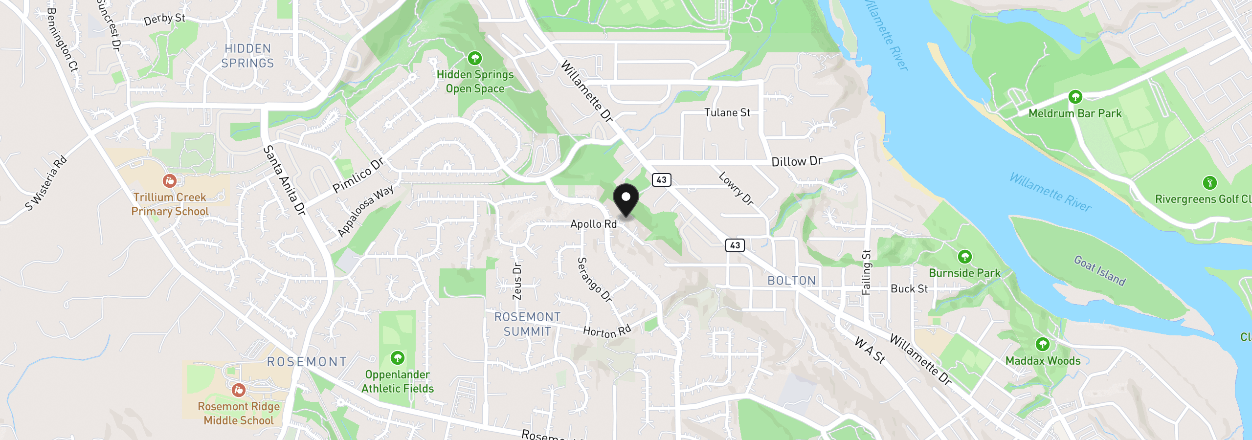 Map showing the location of 6850 Apollo Rd, West Linn, OR 97068