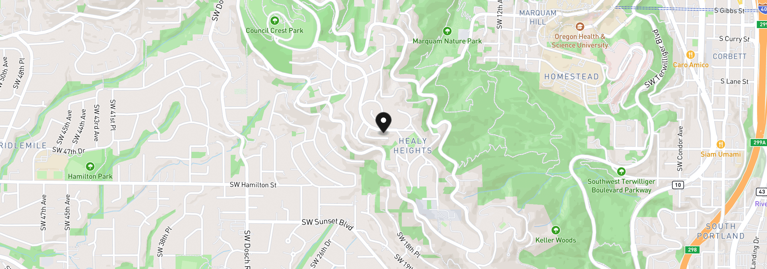 Map showing the location of 4163 SW Council Crest Dr, Portland, OR 97239