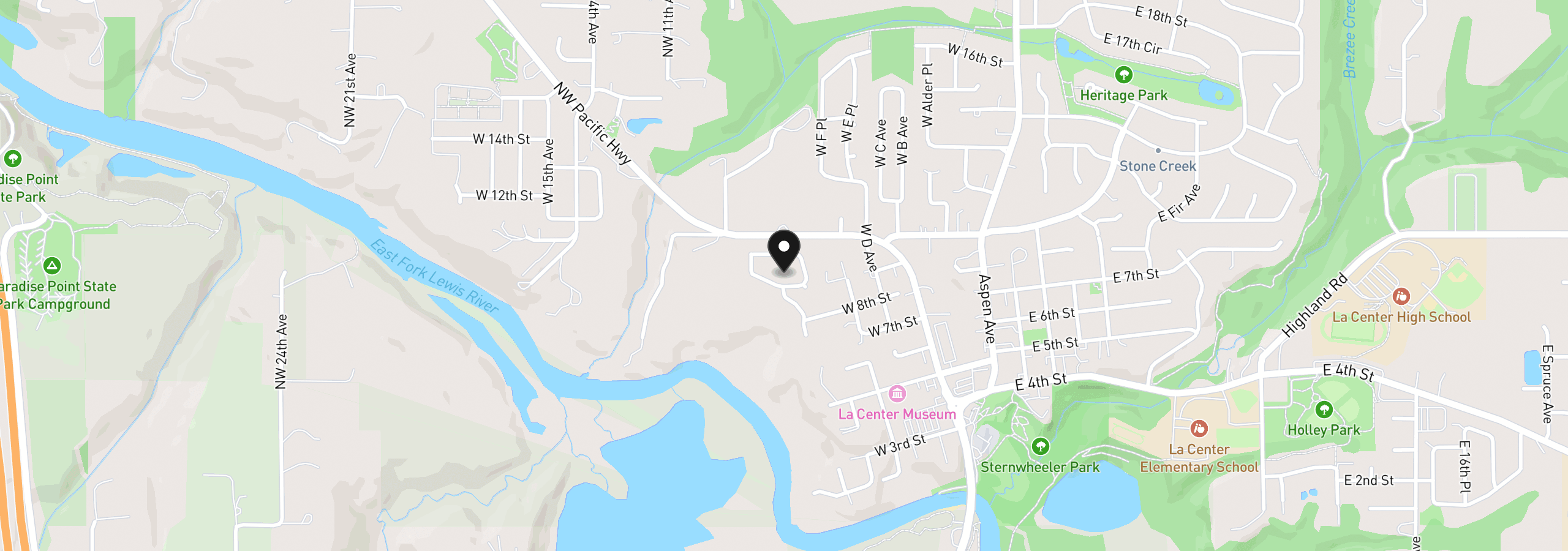 Map showing the location of 665 W 9th St, La Center, Wa 98629