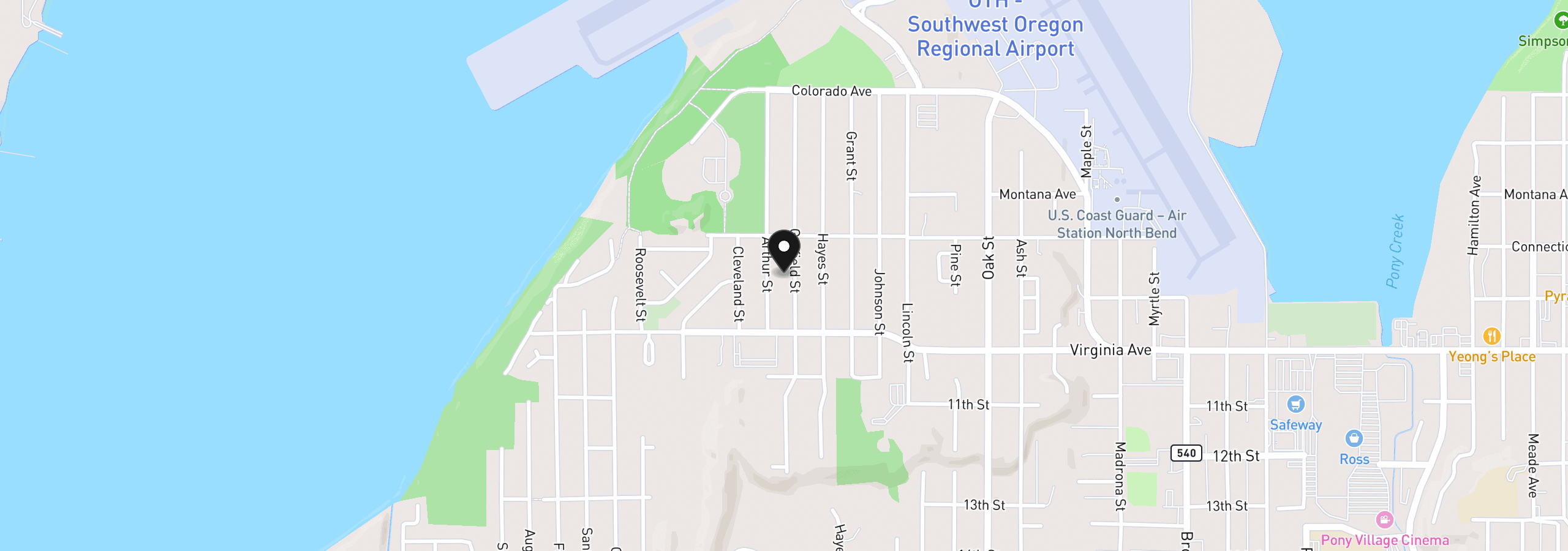 Map showing the location of 1864 Garfield St, North Bend, OR 97459