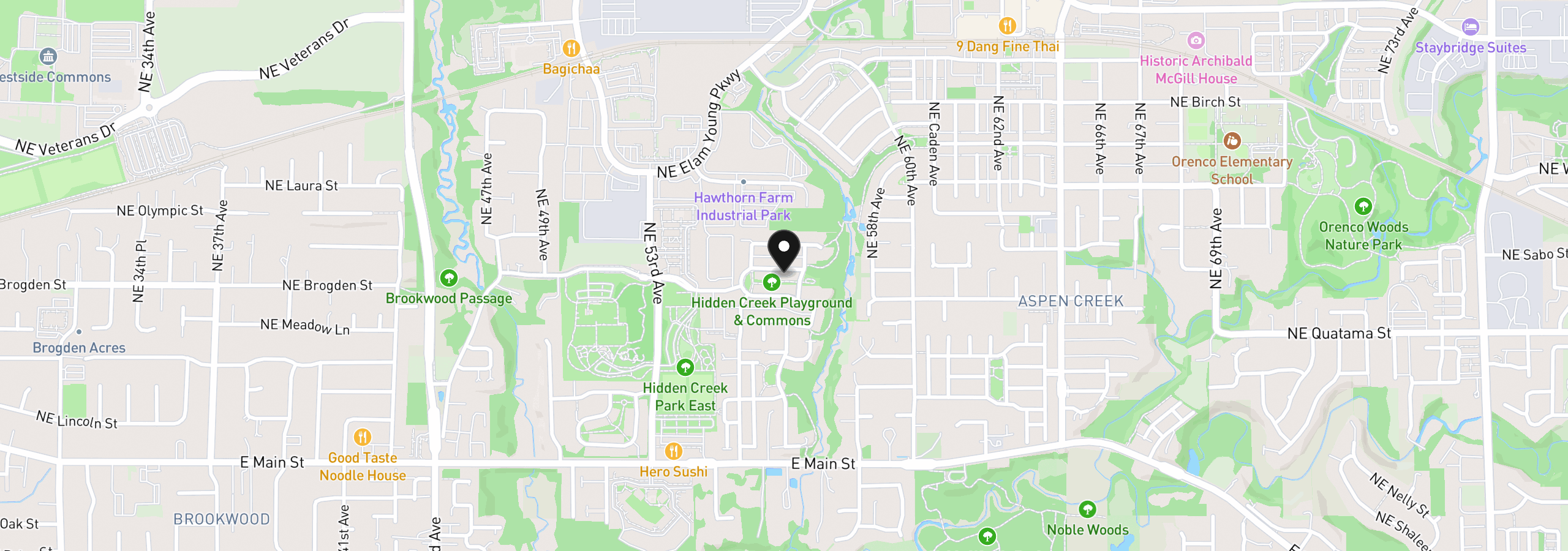 Map showing the location of 5648 NE Caddis Dr, Hillsboro, OR 97124