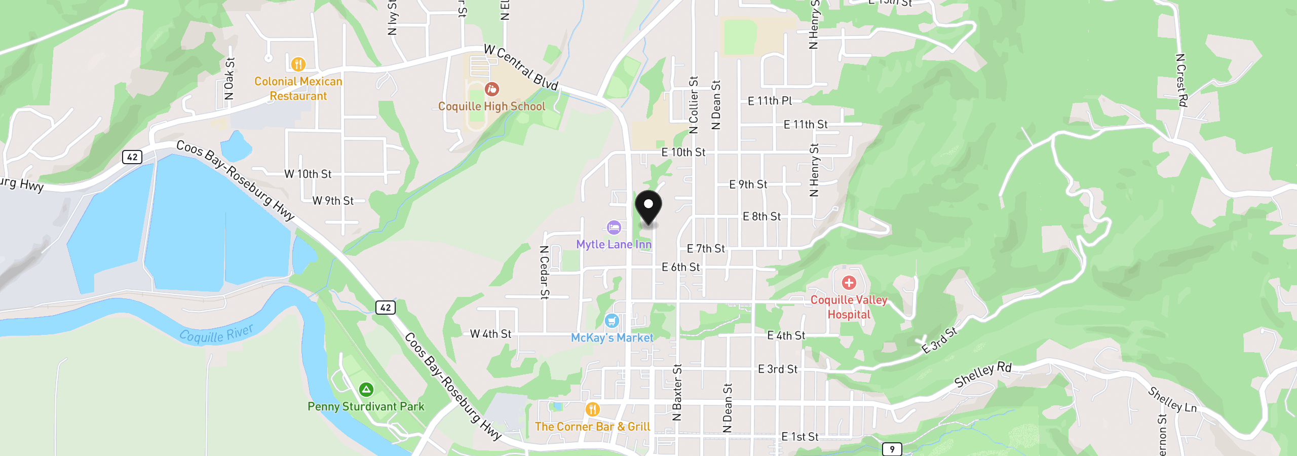 Map showing the location of 761 N Adams St, Coquille, OR 97423