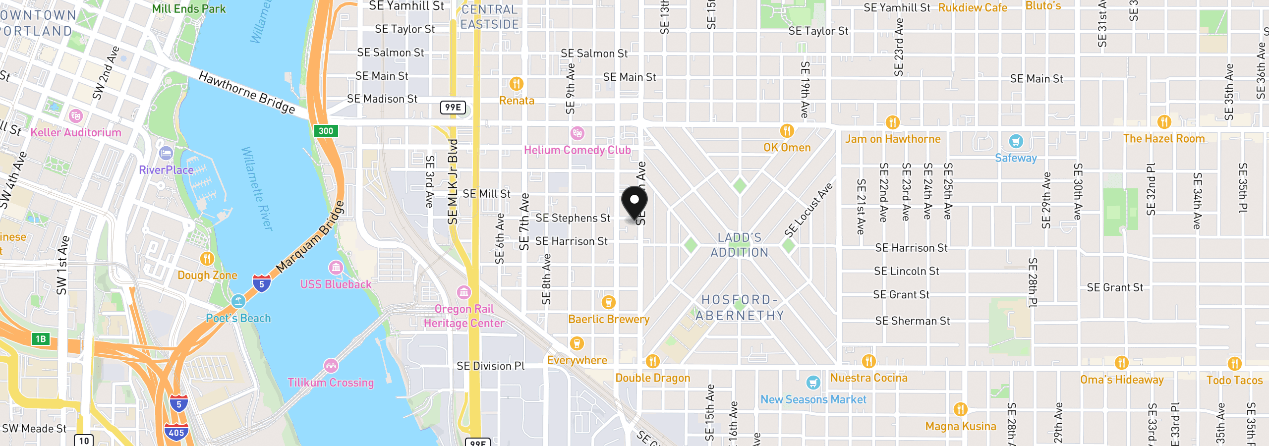 Map showing the location of 1903 SE 12th Ave, Portland, OR 97214