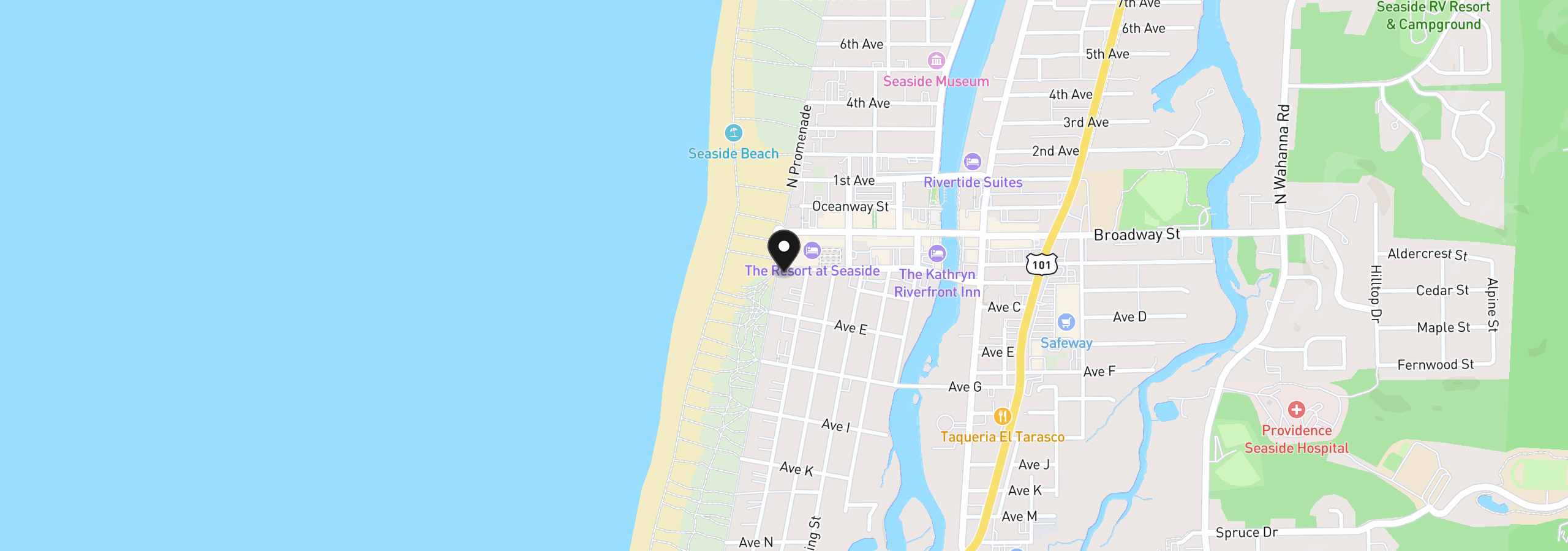 Map showing the location of 321 S Prom A, Seaside, OR 97138