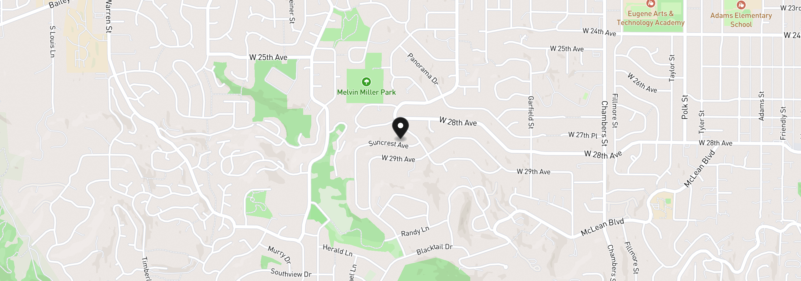 Map showing the location of 2491 Suncrest Ave, Eugene, OR 97405
