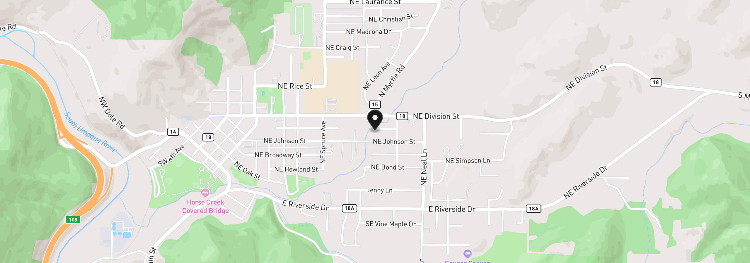Map showing the location of 784 NE Short St, Myrtle Creek, OR 97457