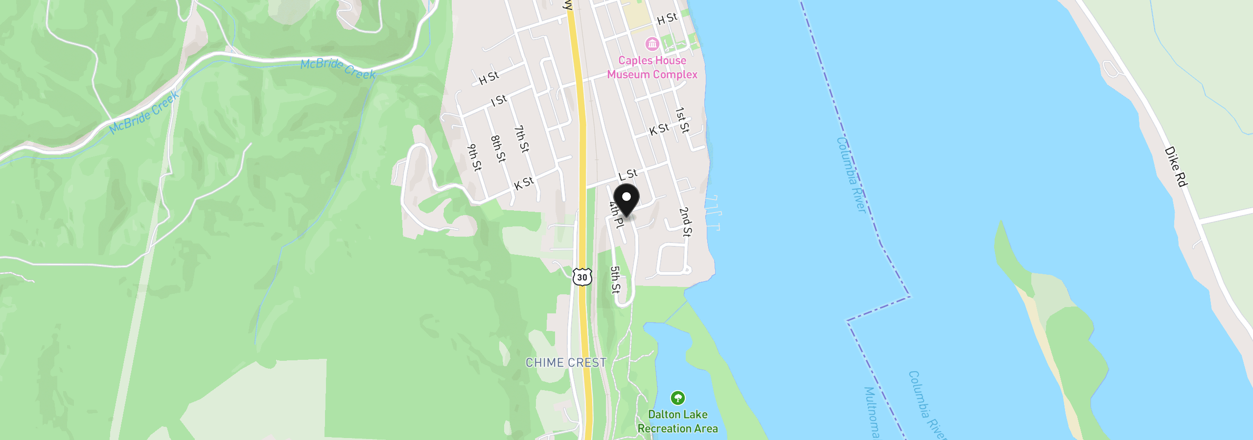 Map showing the location of 1435 4th St, Columbia City, OR 97018