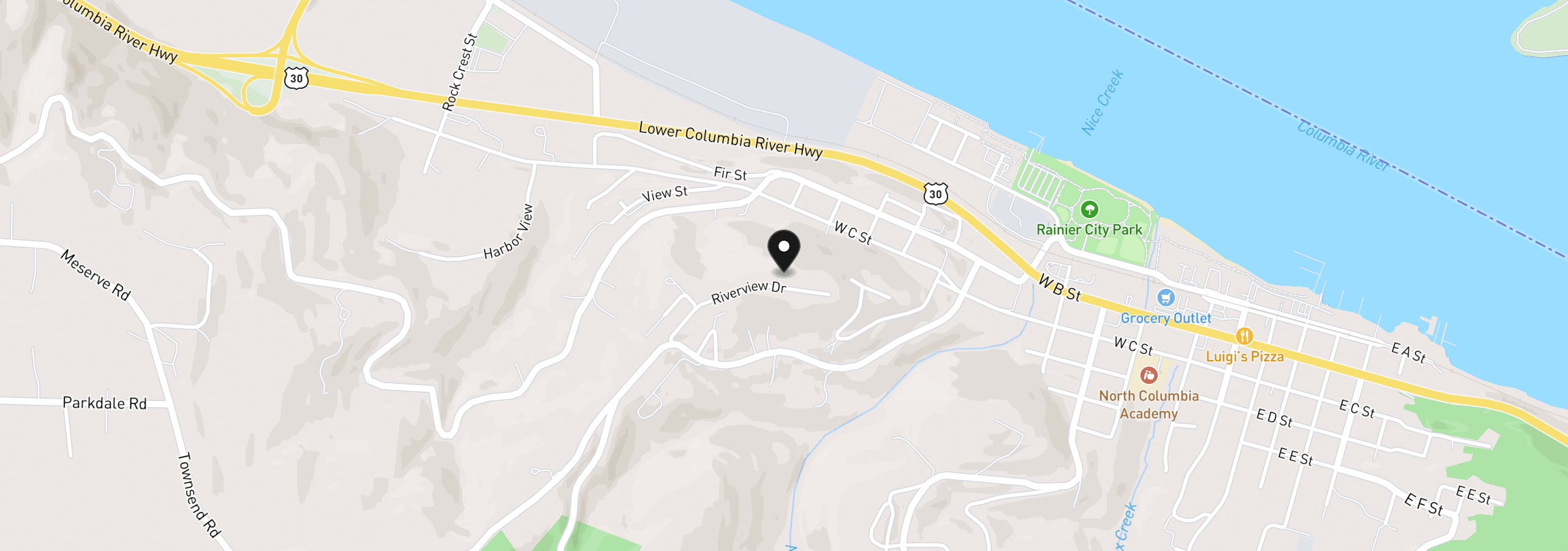 Map showing the location of 29885 Riverview Dr, Rainier, OR 97048