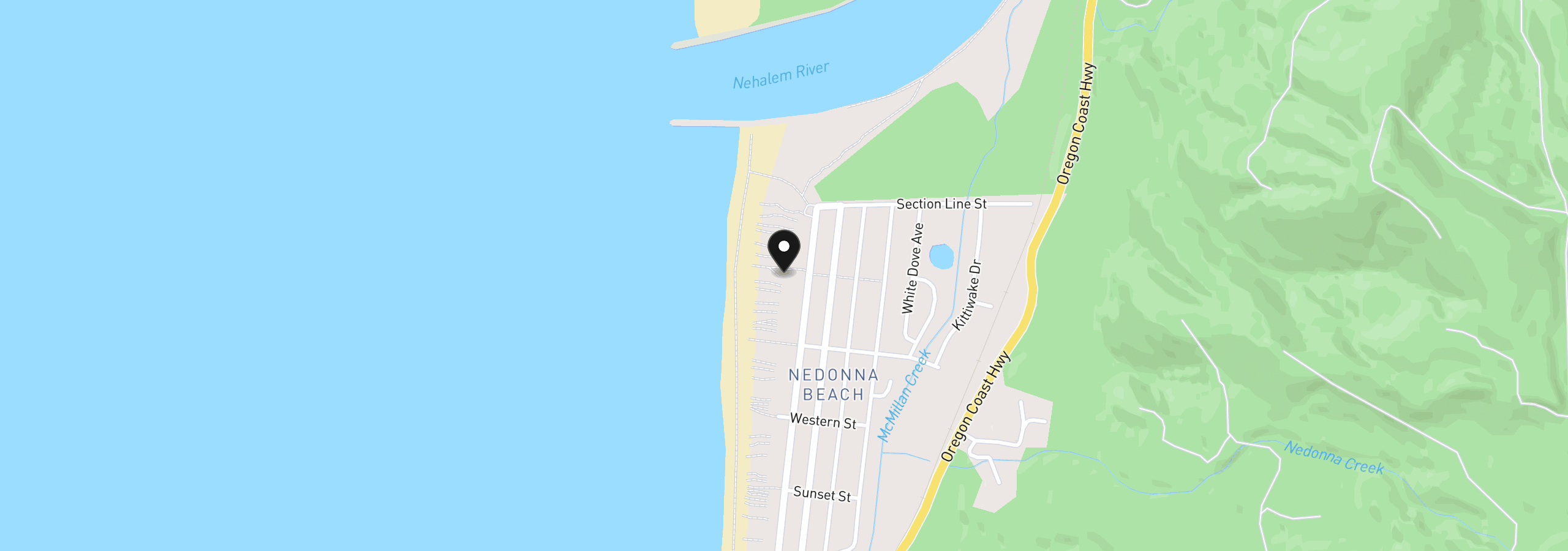 Map showing the location of 26580 Beach Dr, Rockaway Beach, OR 97136