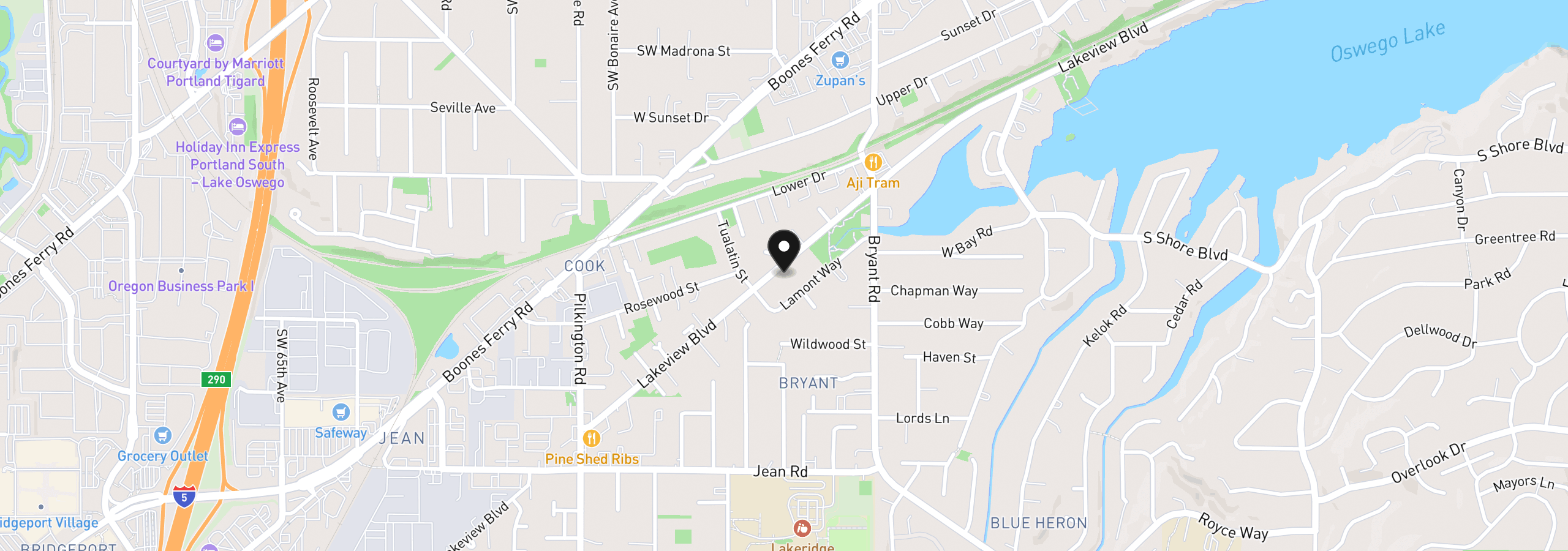 Map showing the location of 4802 Lakeview Blvd, Lake Oswego, OR 97035