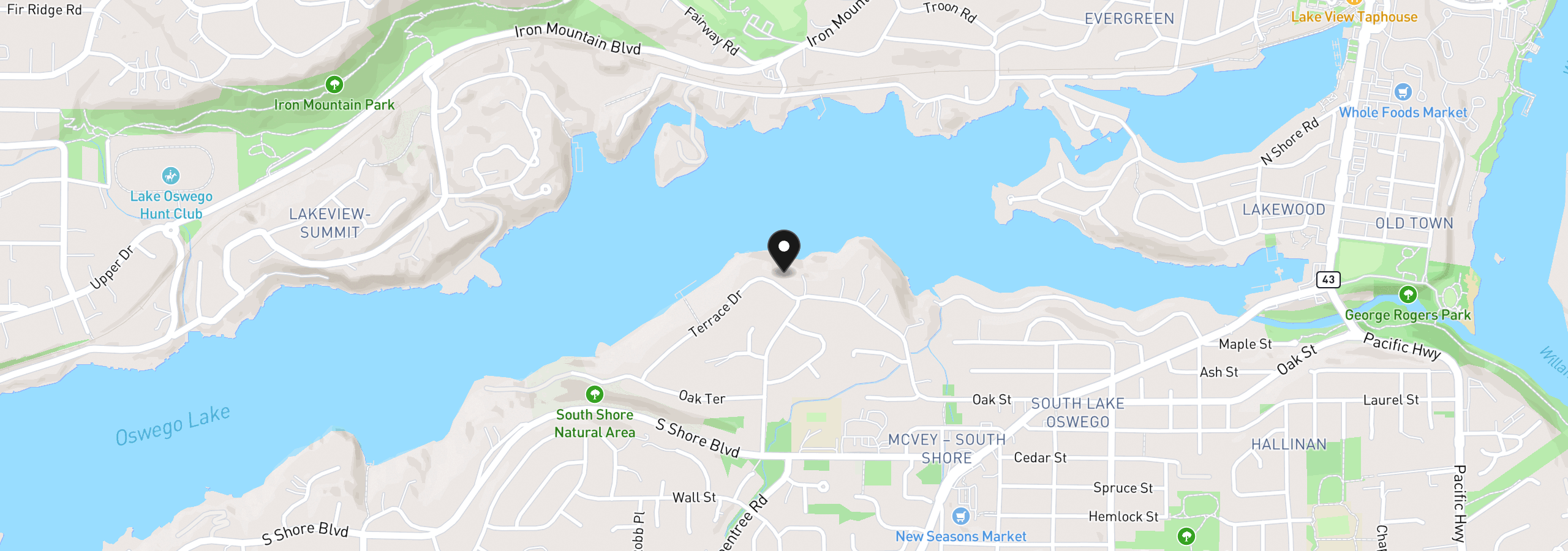 Map showing the location of 701 Terrace Dr, Lake Oswego, OR 97034