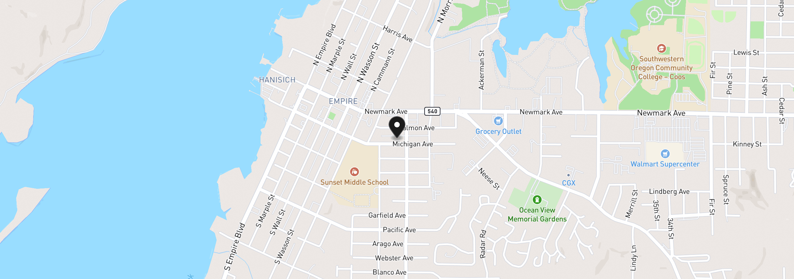 Map showing the location of 964 Michigan Ave, Coos Bay, OR 97420