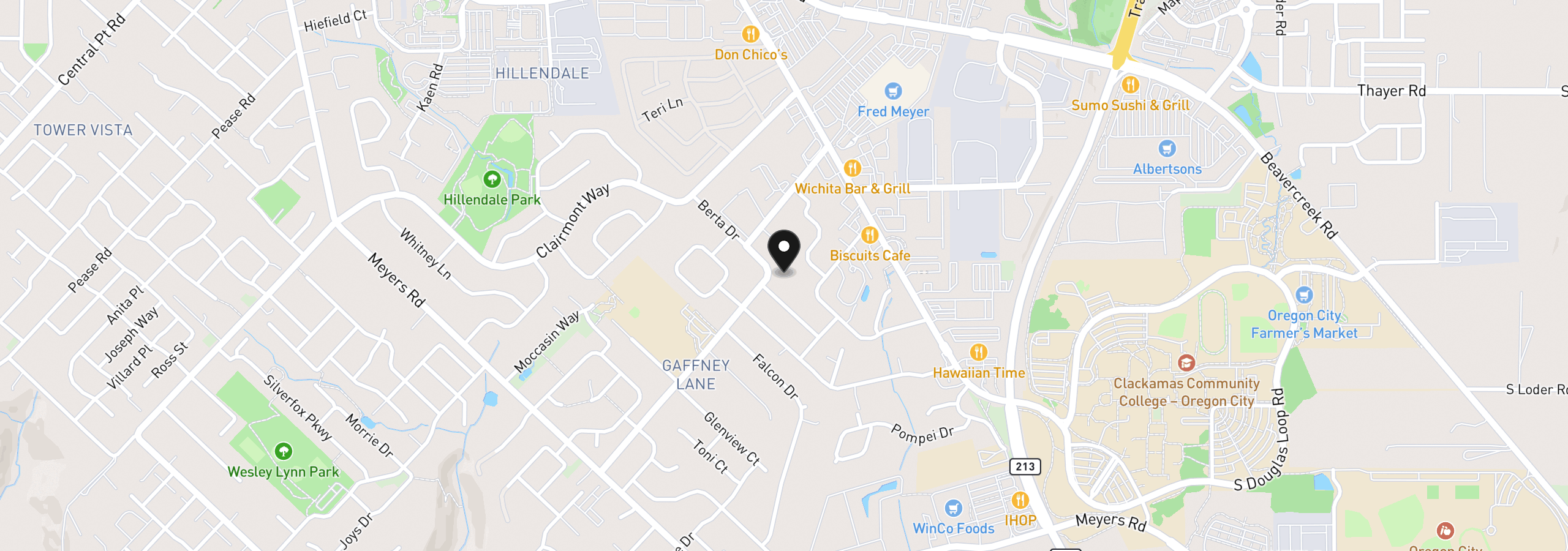 Map showing the location of 13548 Gaffney Ln, Oregon City, OR 97045