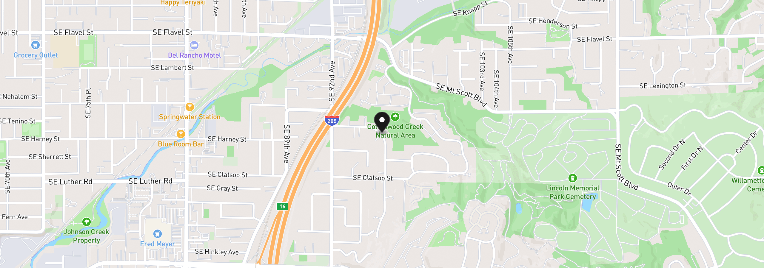 Map showing the location of 9511 SE Tenino Ct, Portland, OR 97266