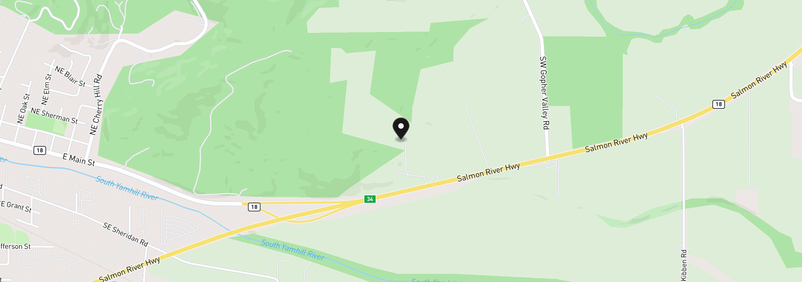 Map showing the location of 24088 SW Highway 18, Sheridan, OR 97378