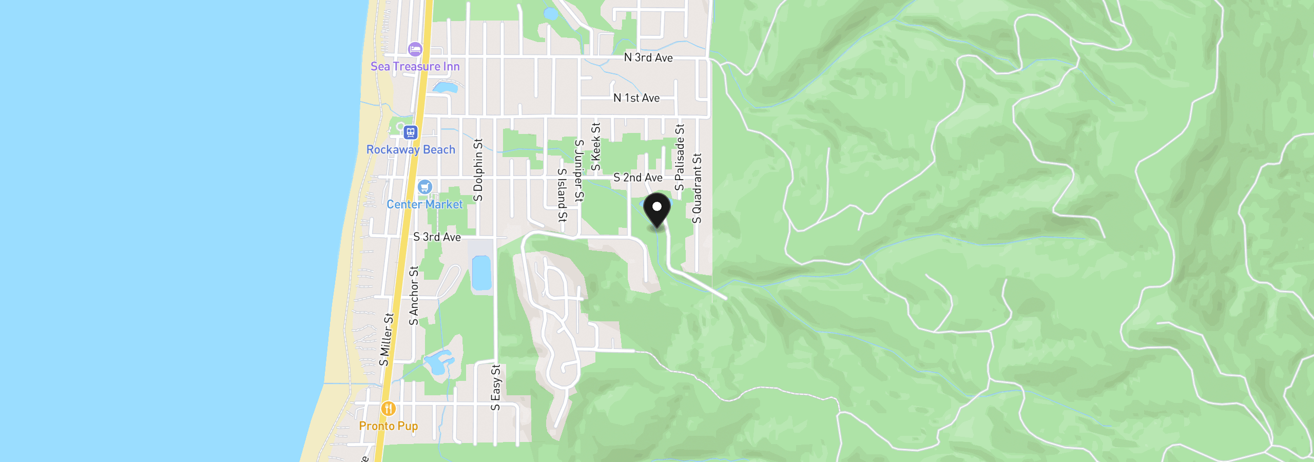 Map showing the location of Rock Creek Rd, Rockaway Beach, OR 97136