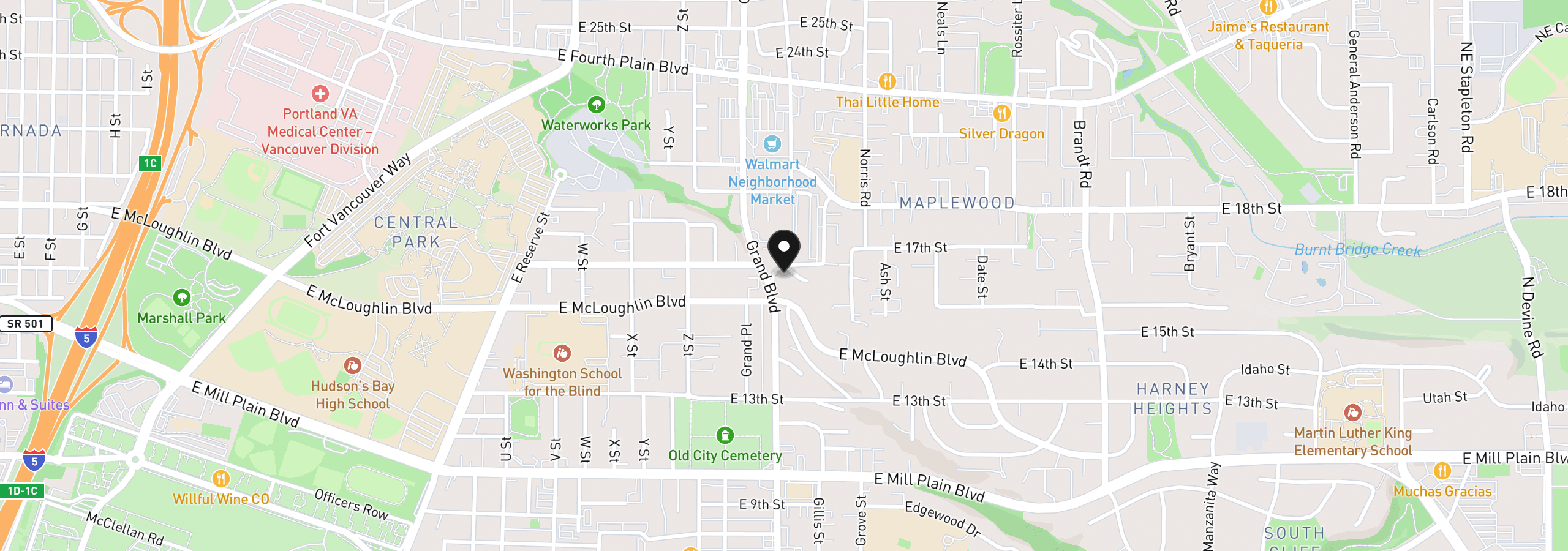 Map showing the location of 1530 E 16th Pl, Vancouver, Wa 98661