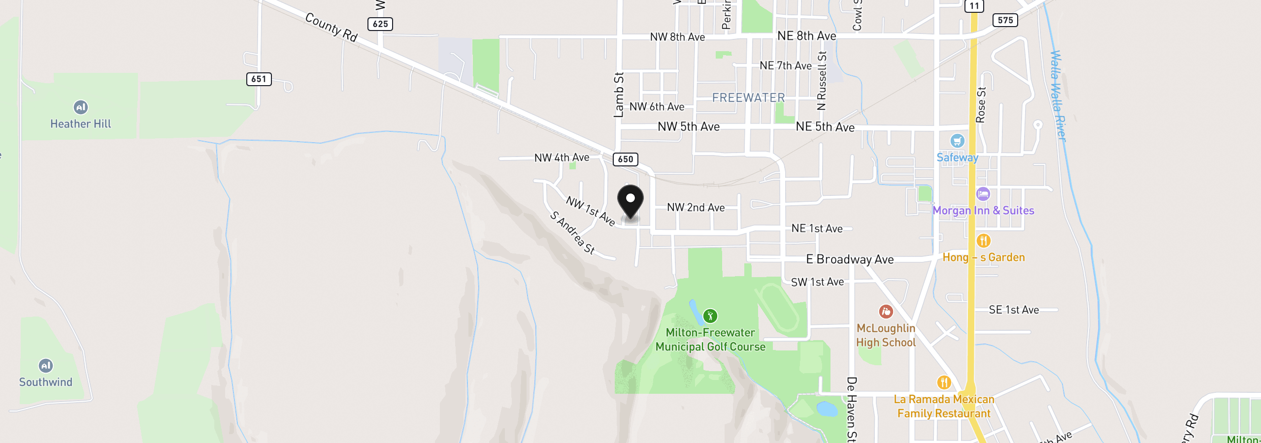 Map showing the location of 512 NW 1st Ave, Milton-Freewater, OR 97862