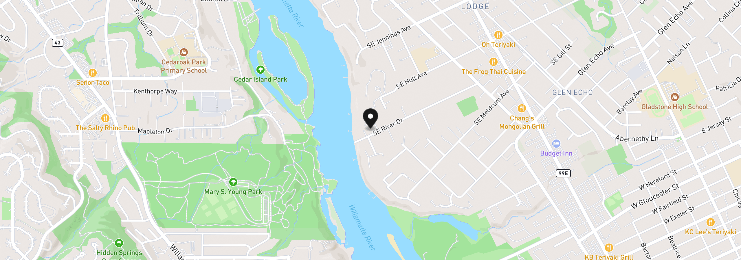 Map showing the location of 4119 SE River Dr, Milwaukie, OR 97267