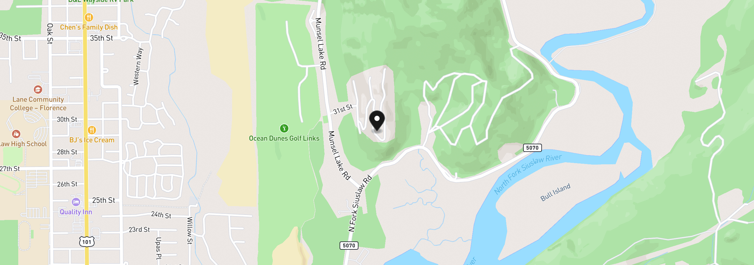 Map showing the location of 3520 Ocean View Dr, Florence, OR 97439