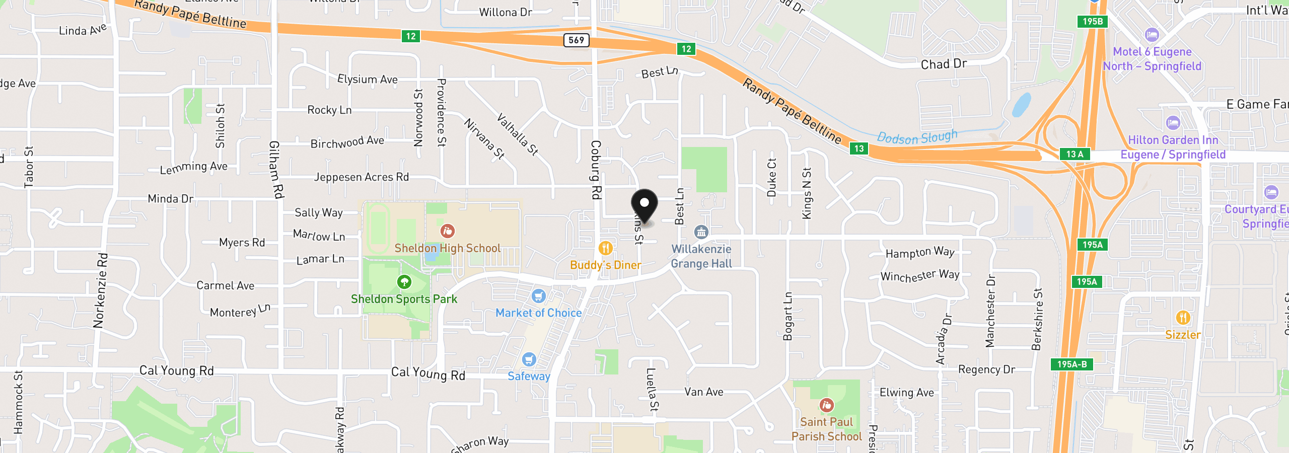 Map showing the location of 1665 Adkins St, Eugene, OR 97401