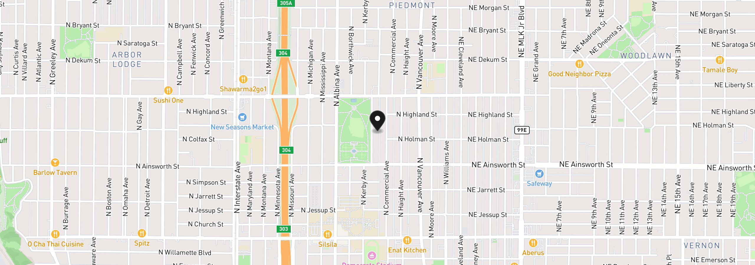 Map showing the location of 6222 N Kerby Ave, Portland, OR 97214