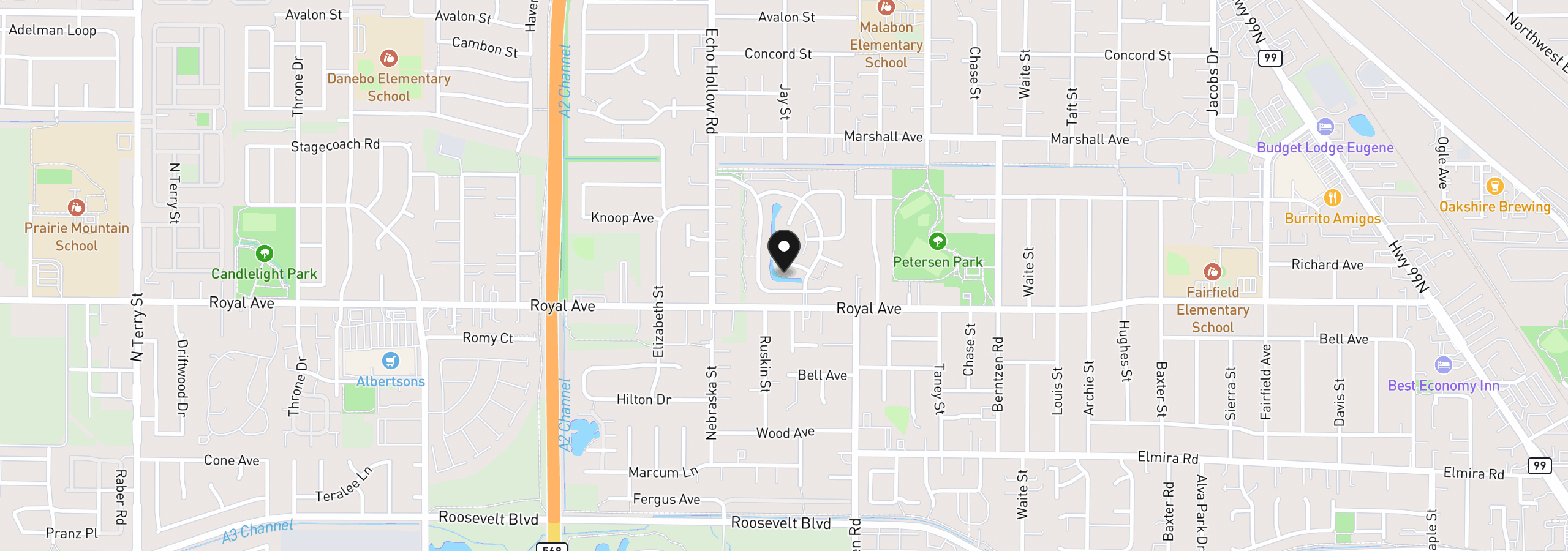 Map showing the location of 4055 Royal Ave 70, Eugene, OR 97402