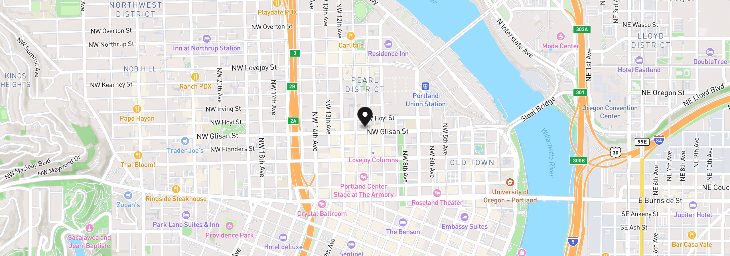 Map showing the location of 1011 NW Glisan St 203, Portland, OR 97209