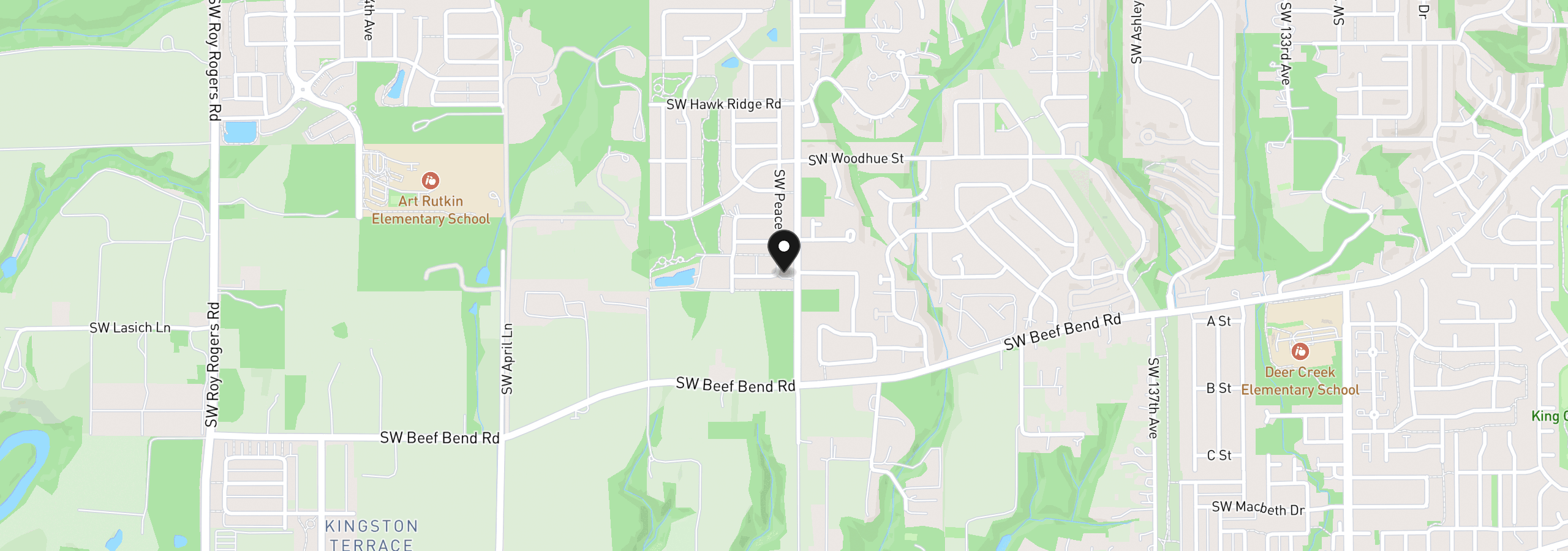 Map showing the location of 15918 SW Peace Ave, Tigard, OR 97224