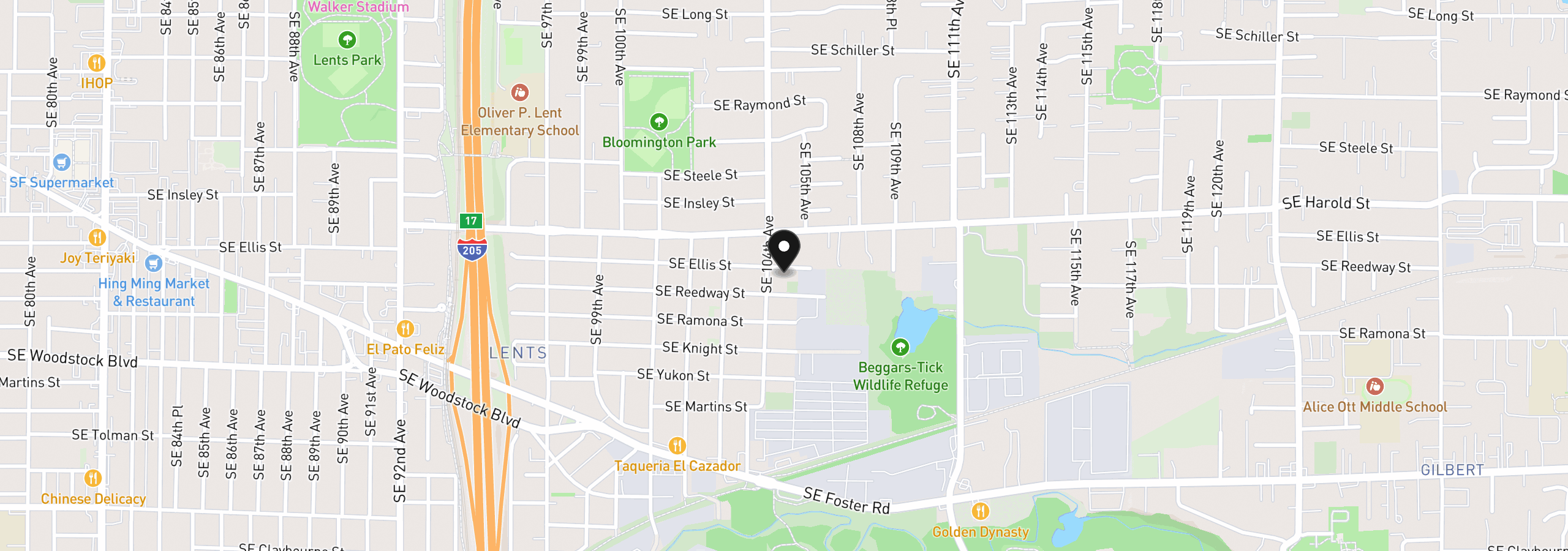 Map showing the location of 10422 SE Ellis St, Portland, OR 97035
