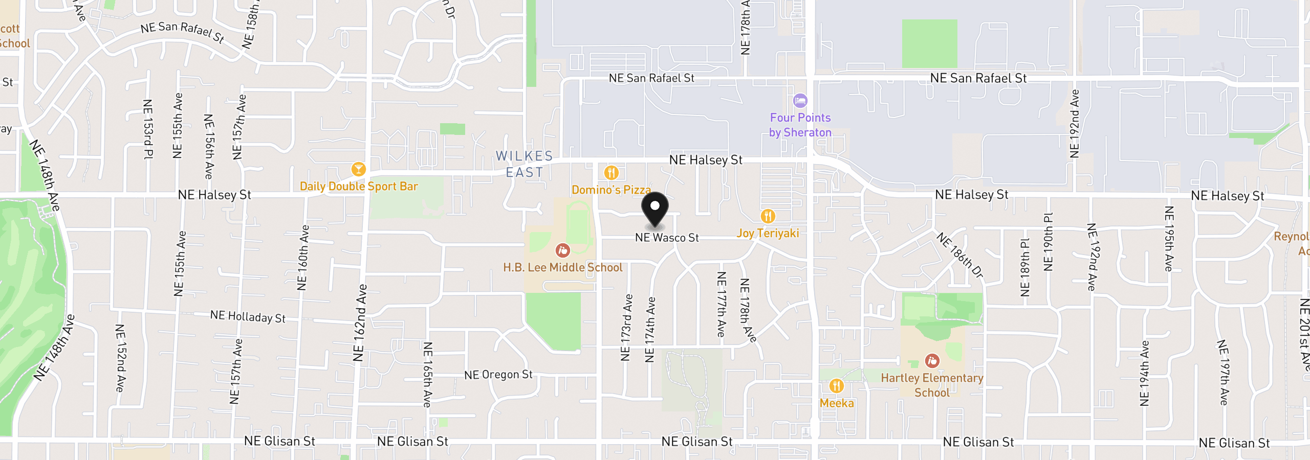 Map showing the location of 17355 NE Wasco St, Portland, OR 97230