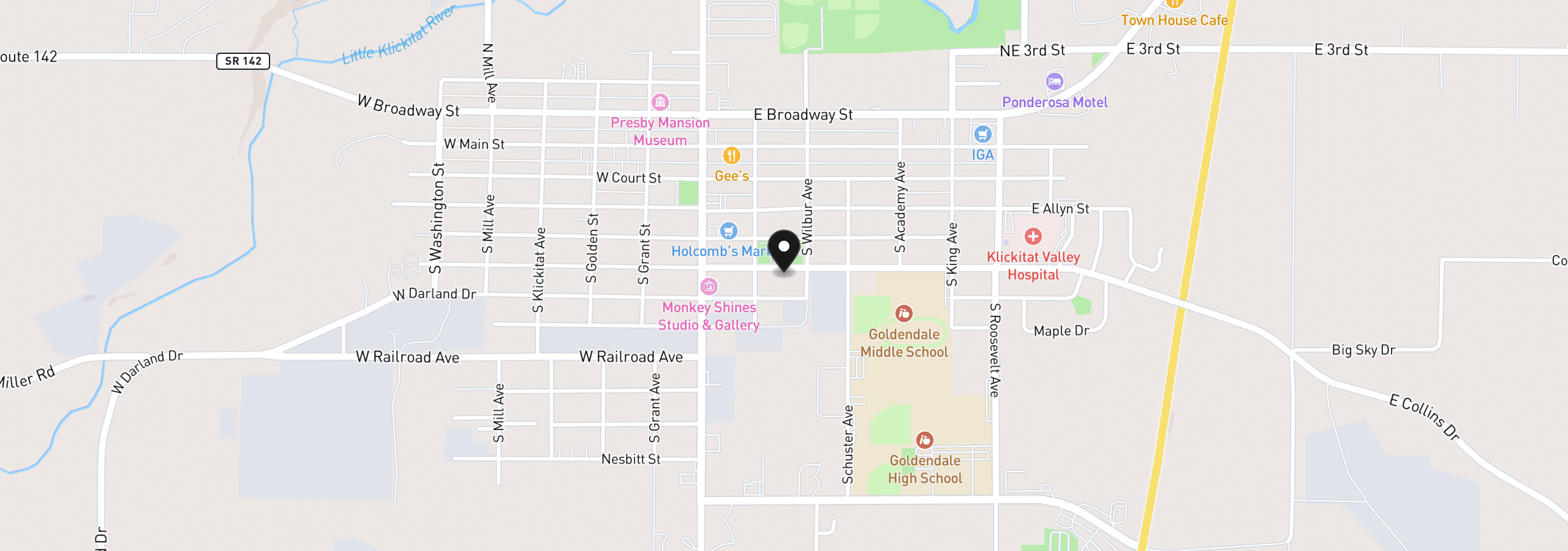 Map showing the location of 218 E Collins St, Goldendale, Wa 98620
