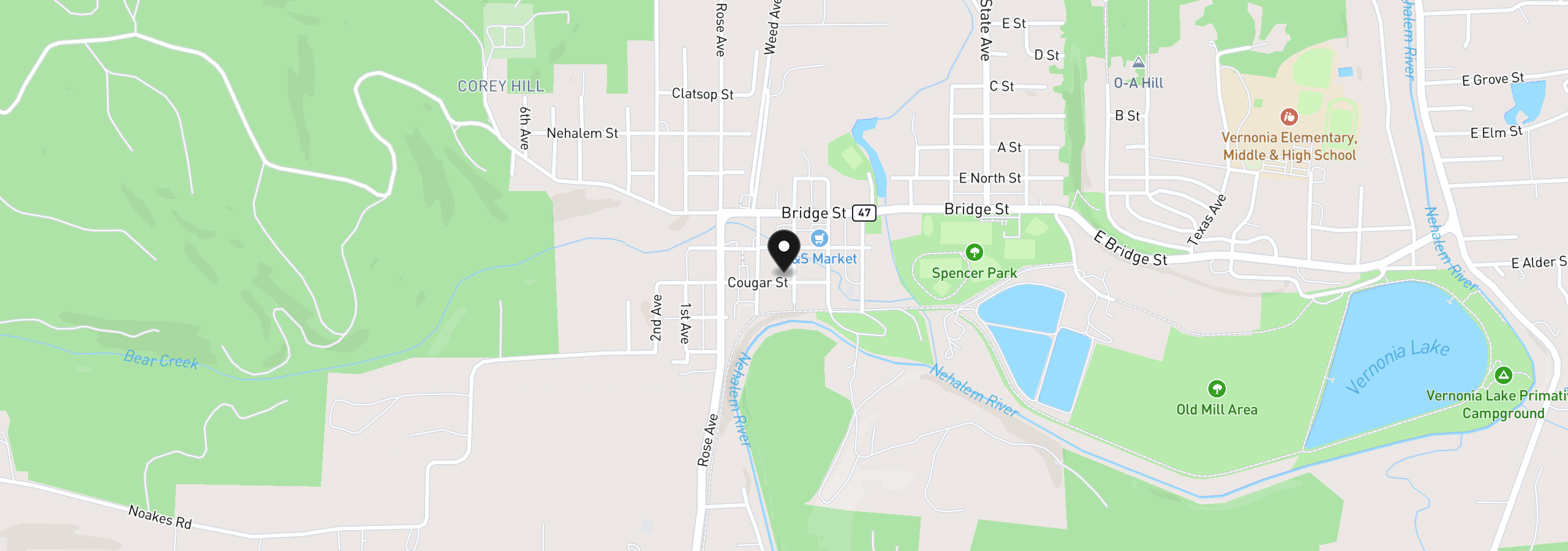 Map showing the location of 607 Madison Ave, Vernonia, OR 97064