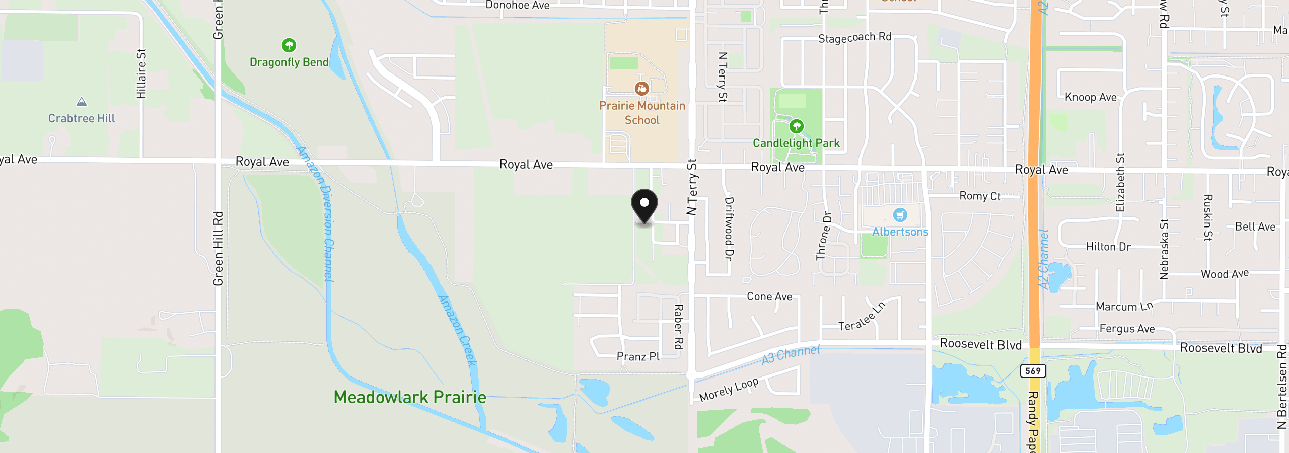 Map showing the location of 5272 Forest Ln, Eugene, OR 97402