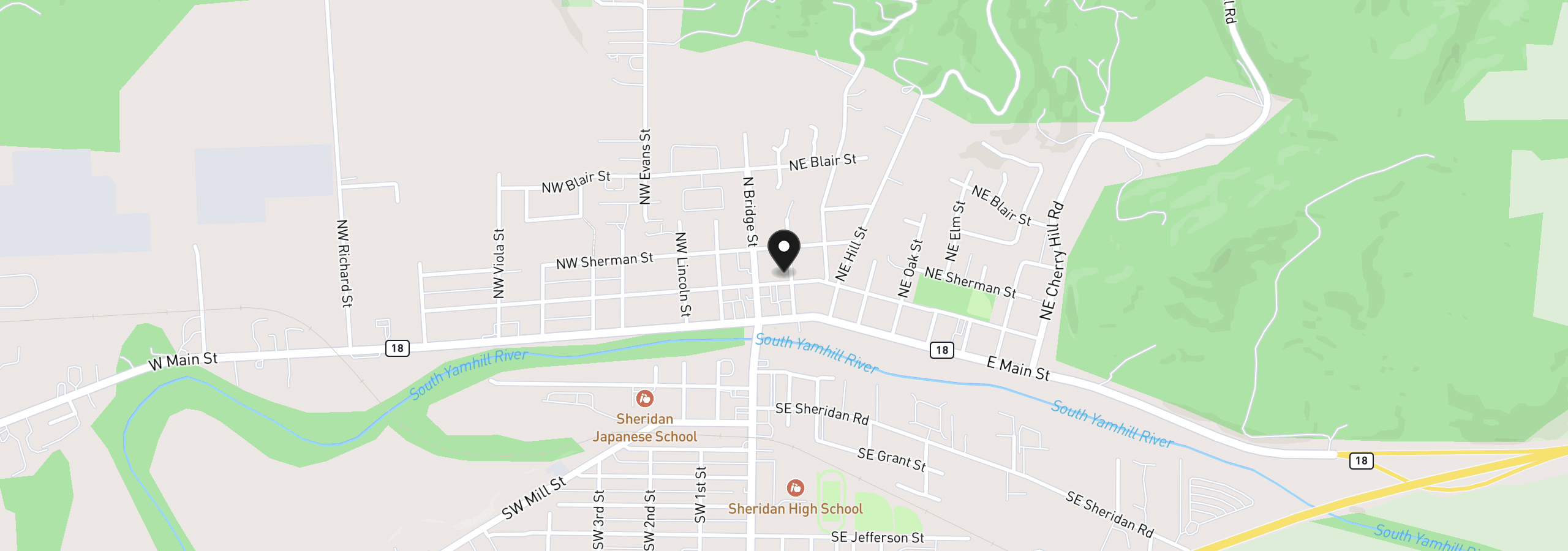 Map showing the location of 147 NE Yamhill St, Sheridan, OR 97378