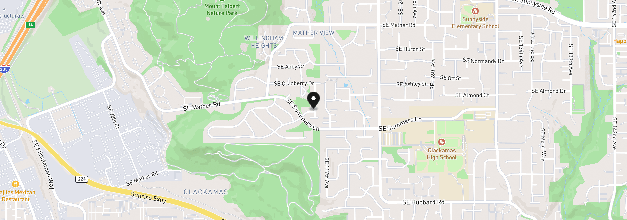 Map showing the location of 11595 SE Springcrest Dr, Clackamas, OR 97015