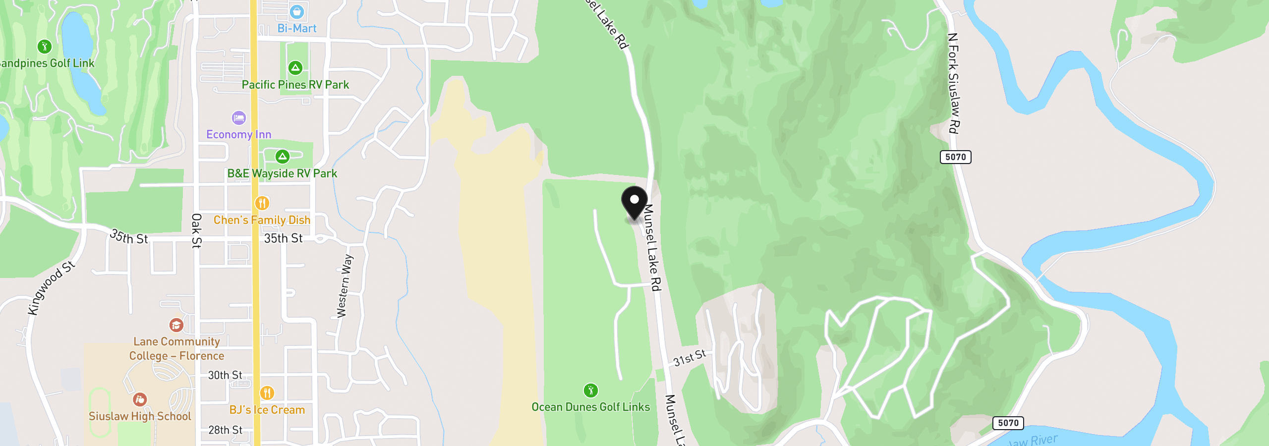 Map showing the location of 5 Waterford Downs, Florence, OR 97439