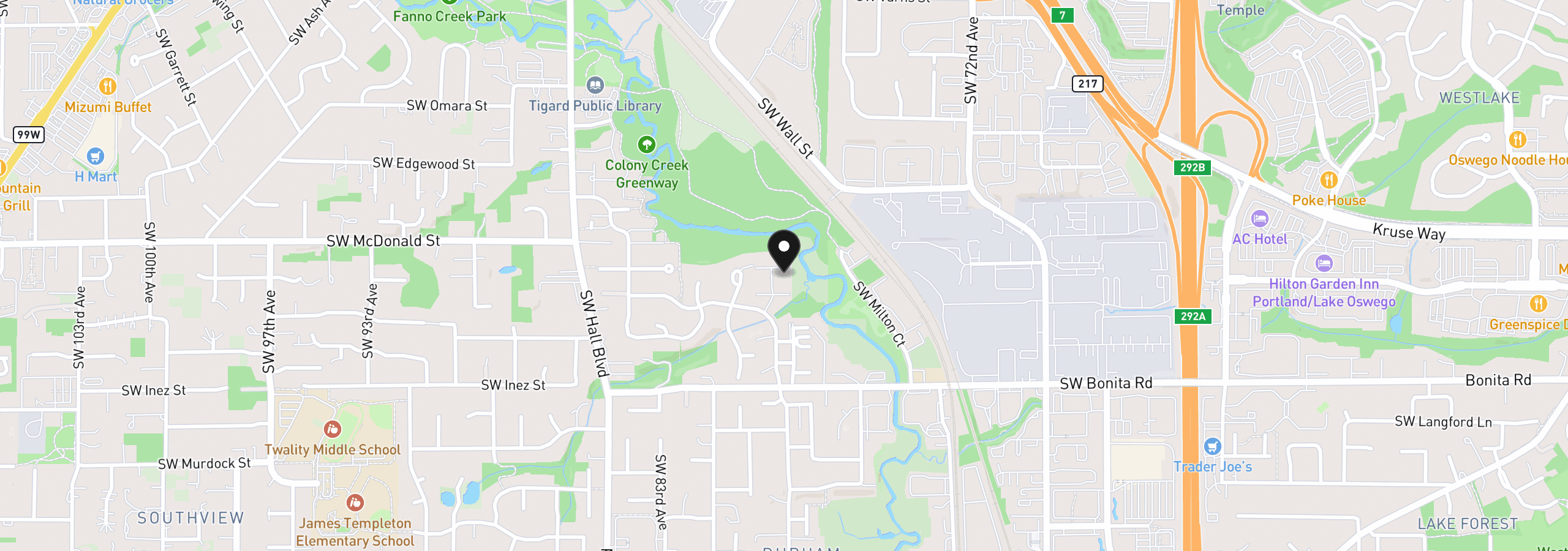 Map showing the location of 7905 SW Fanno Creek Dr 5, Tigard, OR 97224