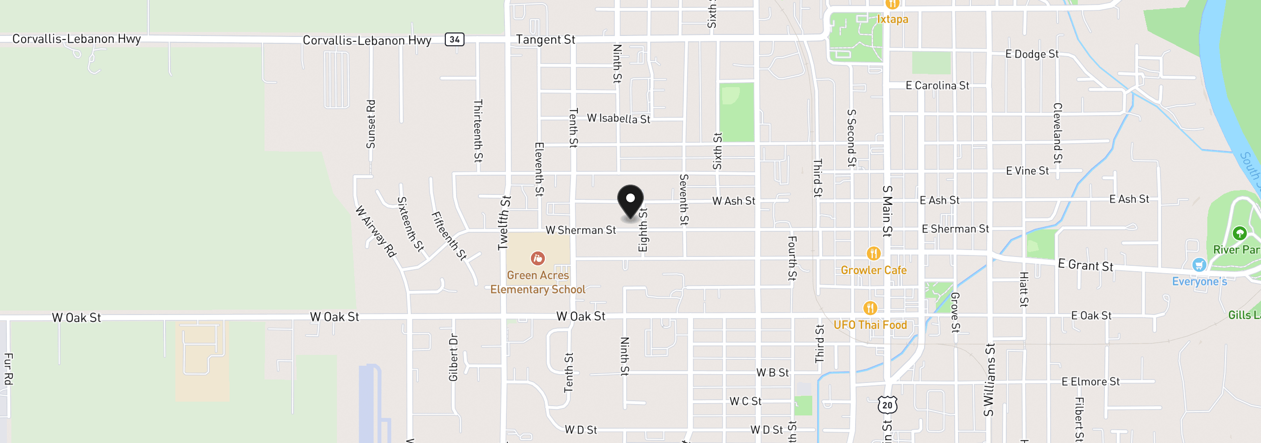 Map showing the location of 805 W Sherman St, Lebanon, OR 97355