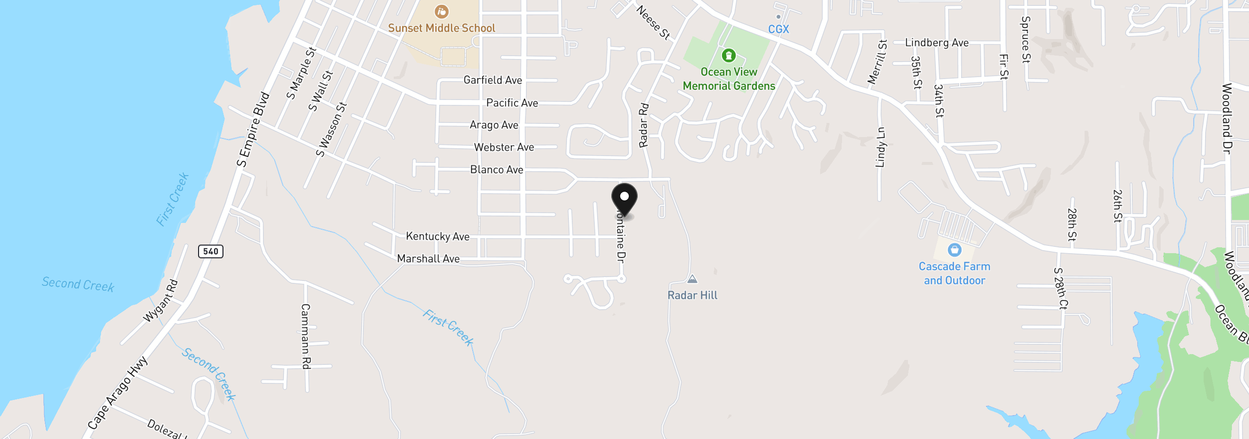 Map showing the location of 755 Prefontaine Dr, Coos Bay, OR 97420