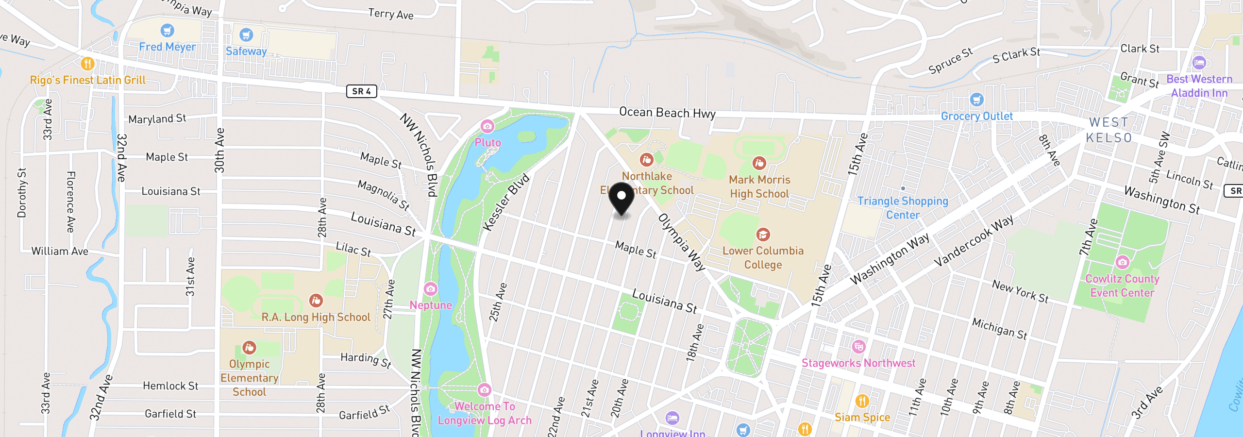 Map showing the location of 1628 22nd Ave, Longview, Wa 98632