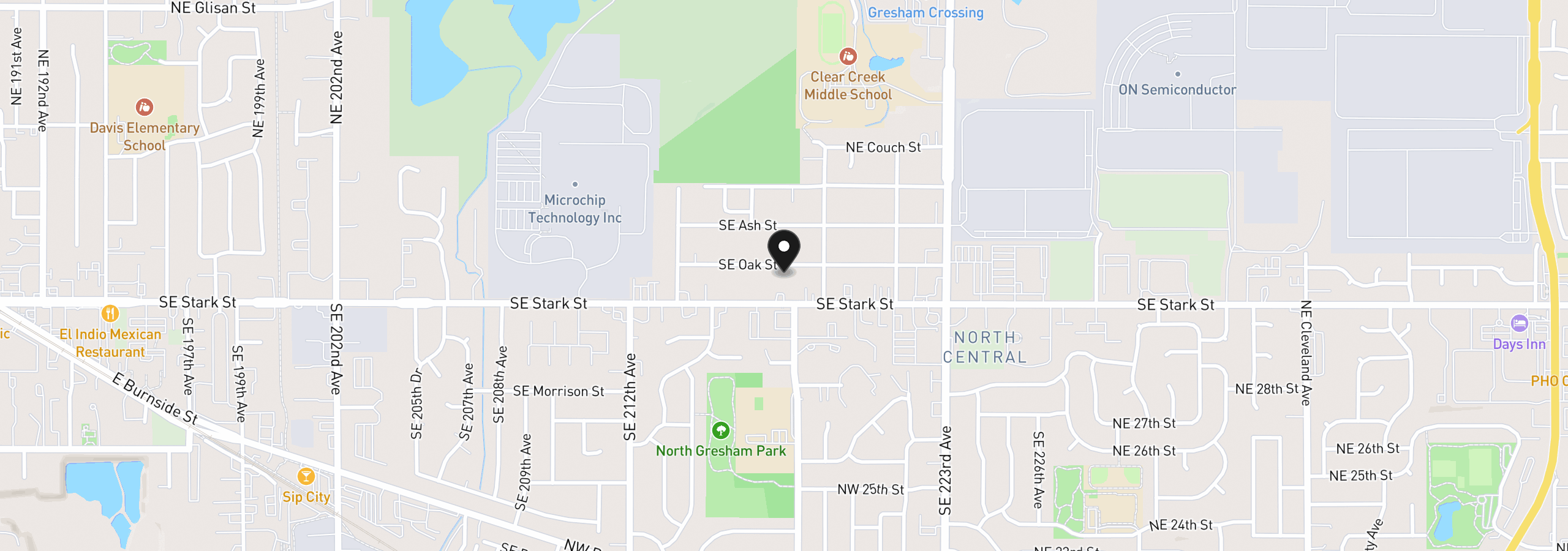 Map showing the location of 21658 SE Oak St, Gresham, OR 97030