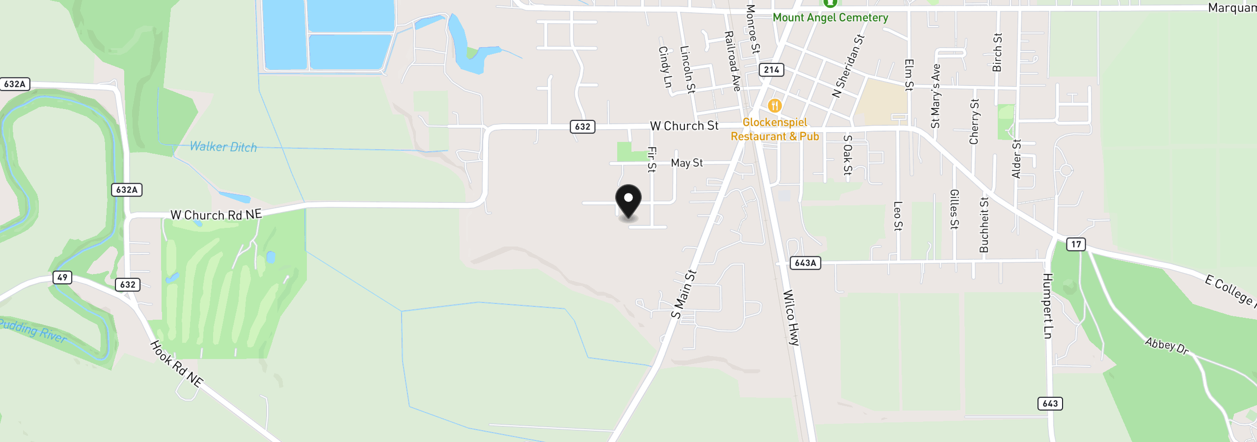 Map showing the location of 535 Maple St, Mt. Angel, OR 97362