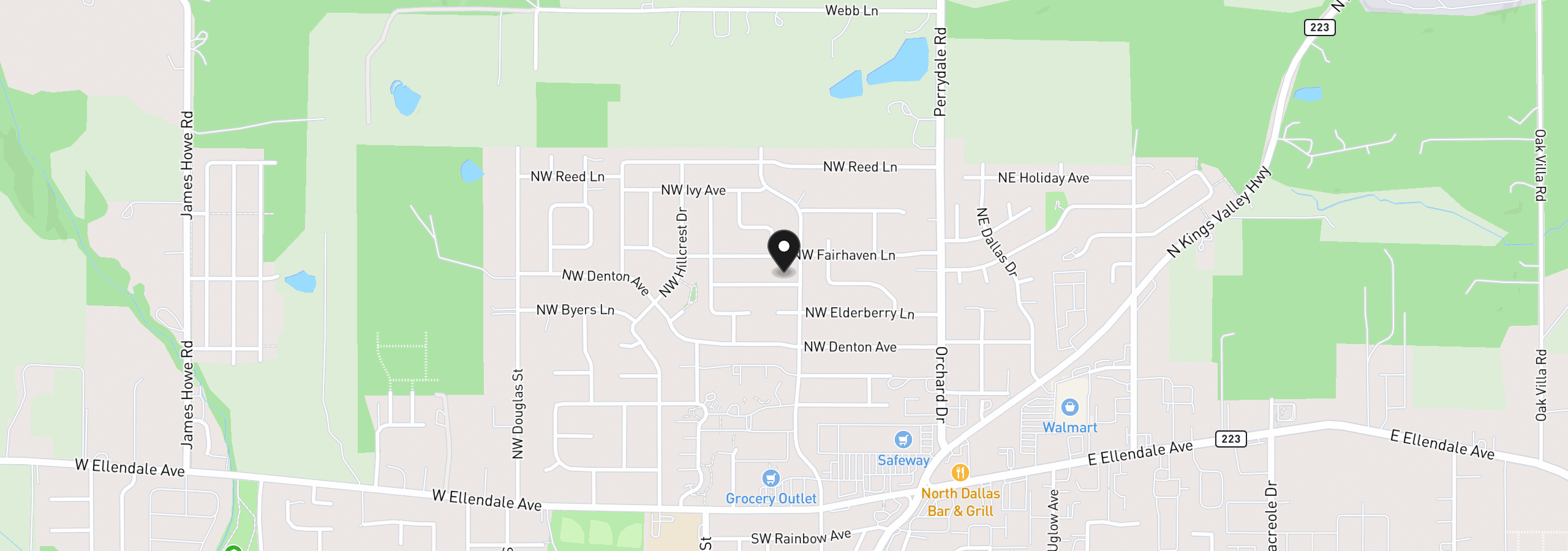 Map showing the location of 310 NW Foxglove St, Dallas, OR 97338