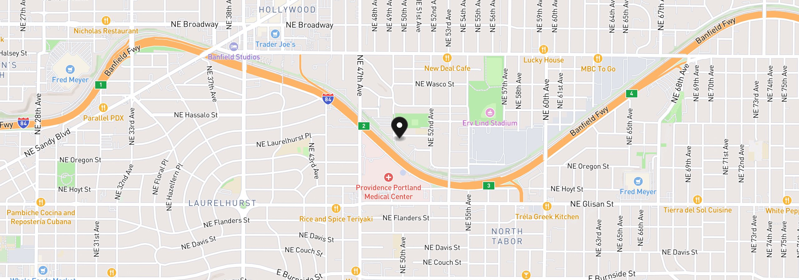 Map showing the location of 4914 NE Pacific St, Portland, OR 97213