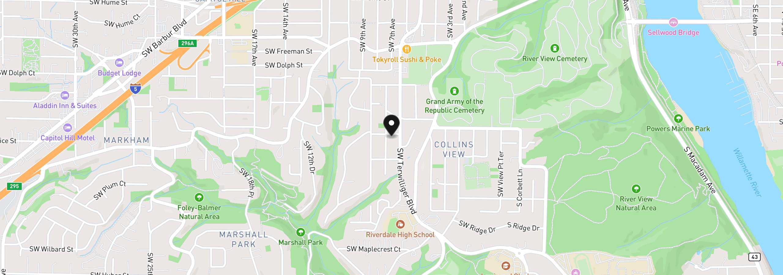 Map showing the location of 620 SW Orchid St, Portland, OR 97219
